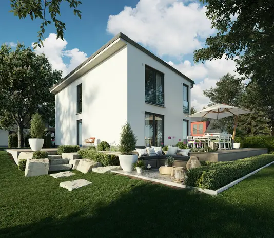 Aura-136-Garten-2 Massivhaus Aura 136