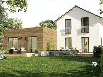Einfamilienhaus-Aura-125-Mehrgenerationen-Holz-Gartenansicht