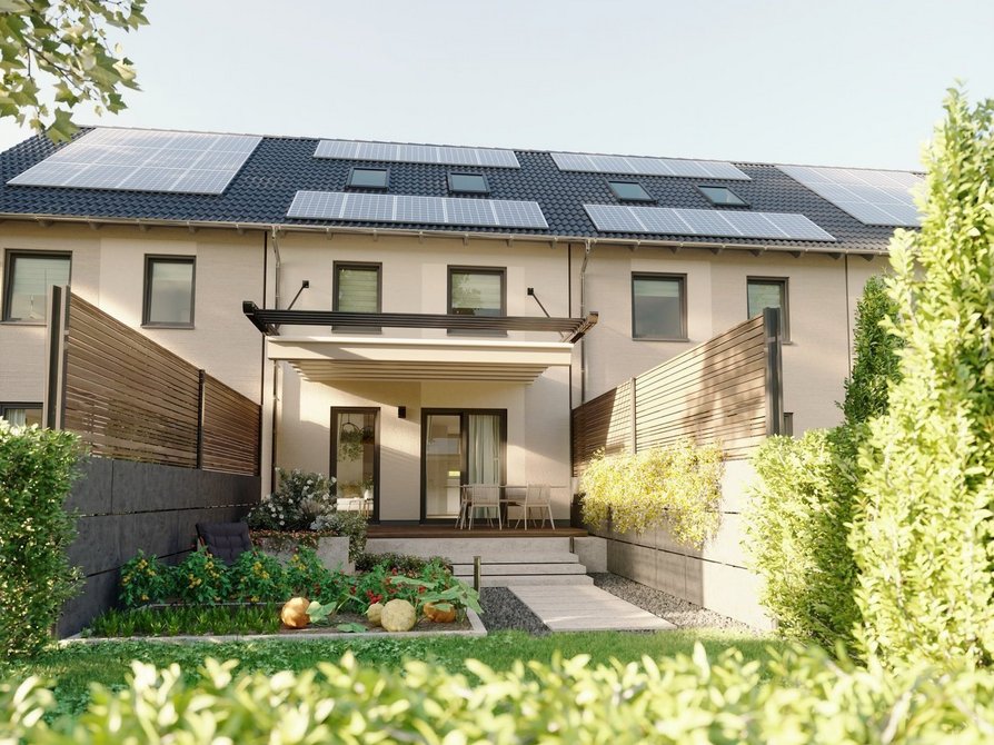 Massiv gebautes Reihenhaus Mainz 128 mit vier Wohneinheiten und Garten Reihenhaus Neubau Mainz 128 mit vier Wohneinheiten moderne Architektur mit Terrasse und Garten